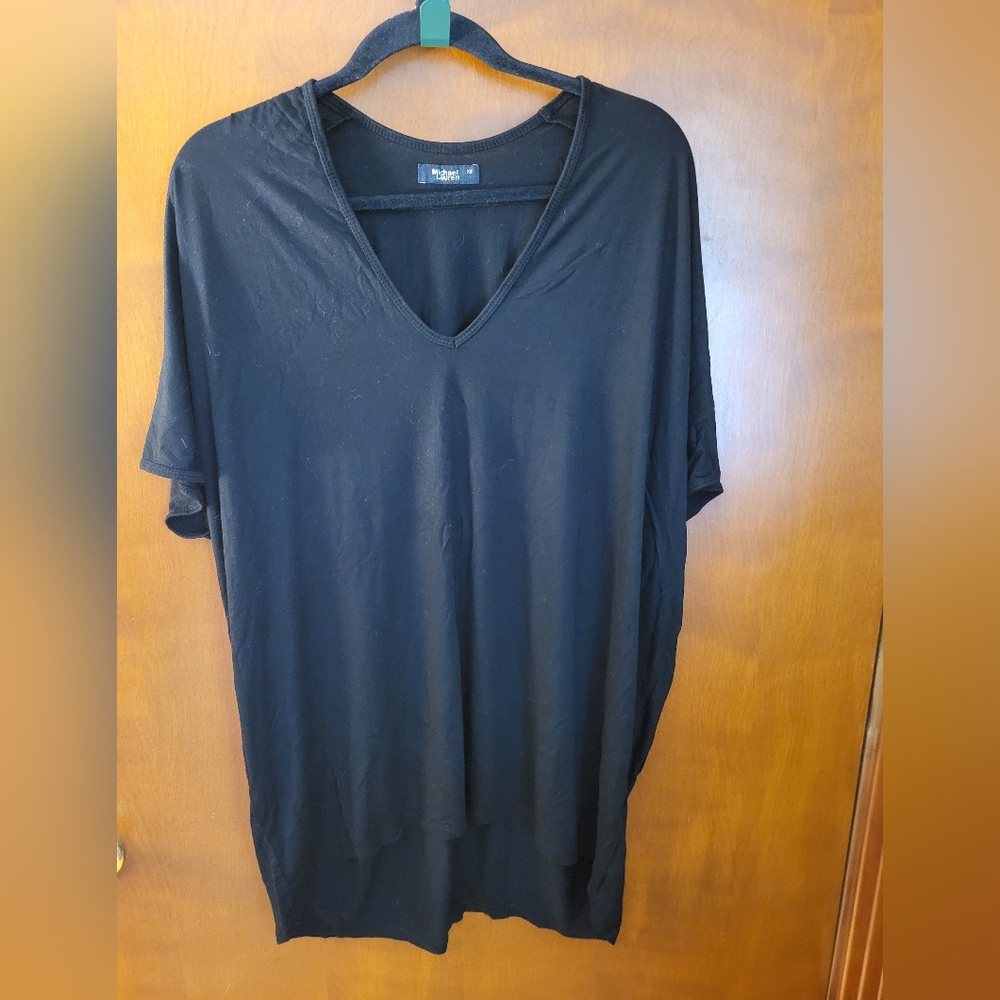 Michael Lauren Flanders Dolman Shortsleeve V-neck High/low Dress Black Size XS